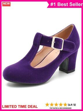 T-Strap Mary Jane Pumps Block Chunky Heels Closed Toe Dress Shoes